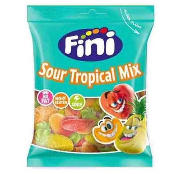 پاستیل فاقد گلوتن اسپانیایی فینی Fini Sour Tropical Mix Jelly با طعم میوه‌ای 90 گرم